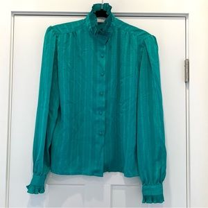 Vintage Teal Ruffled Blouse